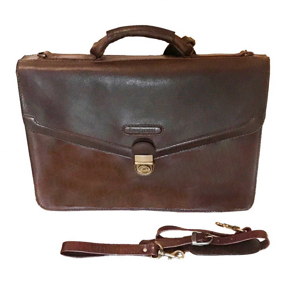 Bugatti Brown Leather Crossbody Briefcase with Detachable Strap